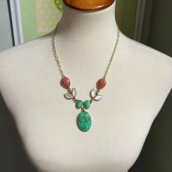 NWT BARSE Flores Multi-stone Lime Turquoise Necklace #BJ - Picture 1 of 6